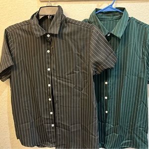 Men’s Striped Button Down Shirts One Green and One Black Size L SHEIN